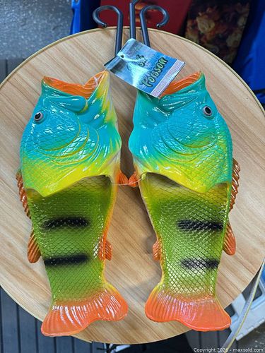 SRP Fish-Shaped Novelty Sandals Size EU 42/43, Green/Teal/Orange (1 of 5)