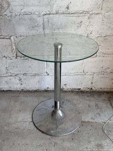 Modernist Chrome + Glass Side Table  (1 of 5)