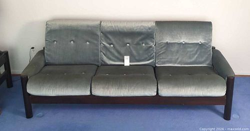 Blue/Grey 3-Seat Mid-Century Fabric Sofa with Wood Frame (1 of 12)