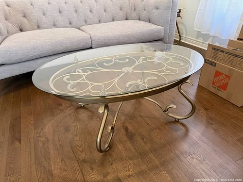 Oval Glass Top Metal Coffee Table (1 of 6)