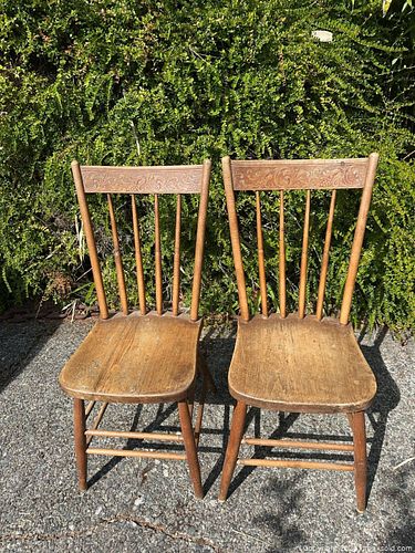 Pair of Brown Rustic Windsor Spindle-Back Dining Chairs (1 of 8)