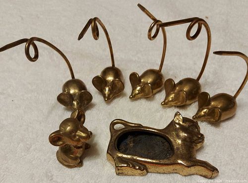  Brass Collectibles of 6 Mice & A Cat  (1 of 5)
