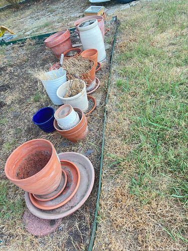 Assorted Terracotta & Glazed Ceramic Planters with Saucers (1 of 3)
