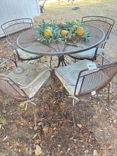 Round Metal Patio Dining Set with Table, 4 Chairs & Cushions (1 of 3)