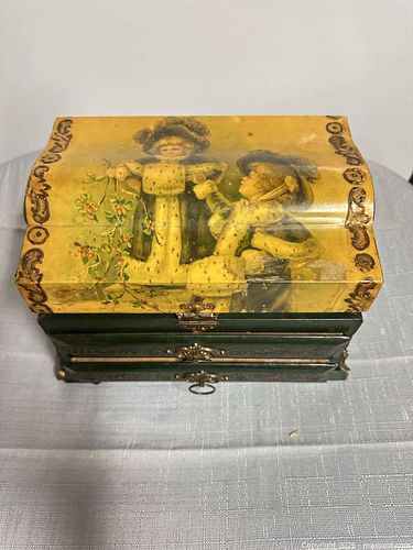 Victorian-style Green Wooden Jewelry Box with Decoupage Top (1 of 8)