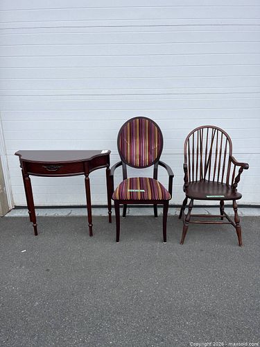 Bombay Mahogany Console Table, Striped Upholstered & Windsor Chairs (1 of 7)