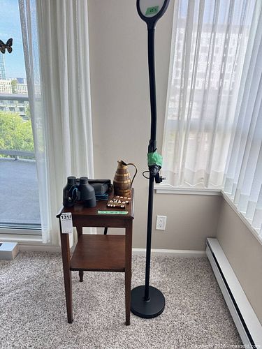 Contemporary Two-Tier Wood End Table with Floor Lamp & Accessories (1 of 10)