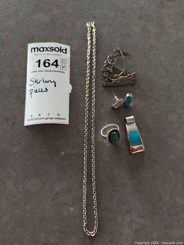 Sterling Turquoise Jewelry Lot Necklace Pendant Ring Earrings Brooch (1 of 10)