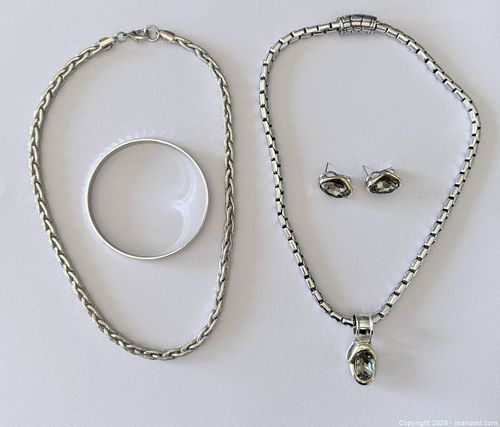 Silver-Tone Jewelry Set: 2 Necklaces, Bangle & Earrings (1 of 4)
