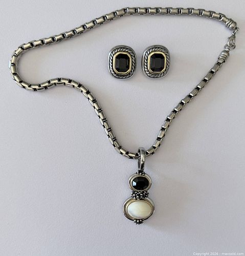 Silver-Tone Mixed Metal Necklace & Clip-On Earring Set (1 of 4)