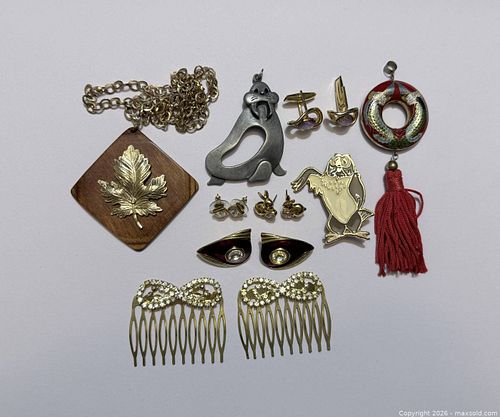 Vintage Costume Jewelry Assortment: Pendants, Brooches, Earrings, Combs (1 of 3)