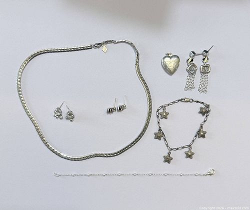 Silver-Tone Fashion Jewelry Lot: Necklace, Bracelet, Earrings, Locket (1 of 4)