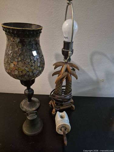 Candle Holder with Mosaic Glass, and Palm Tree Lamp, Mini Bell, Electrical Insulator (1 of 7)