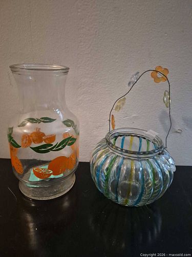 Clear Glass Vase / Candle Holder with Fruit Decal, Pair (1 of 6)