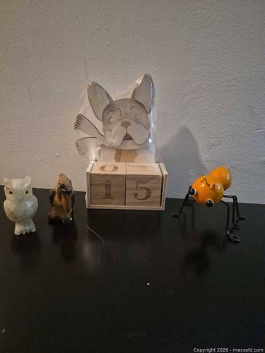 Mixed Small Home Decor: Figurines, Wooden Calendar & Metal Sculpture (1 of 8)