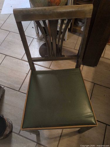 Antique-Style Wood Fan-Back Dining Side Chair with Green Vinyl Seat (1 of 11)