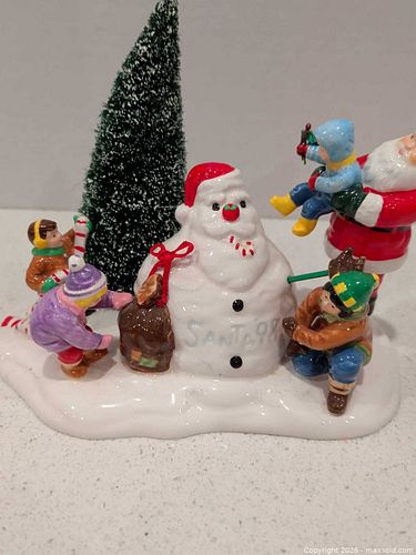 Ceramic porcelain Christmas village figurine with flocked tree.  Limited edition 1998 (1 of 6)