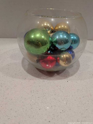 Glass Bowl Centerpiece with Assorted Shatterproof Christmas Ornaments (1 of 5)