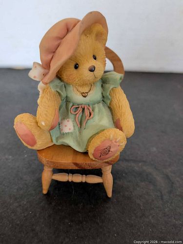 P. H. 1993 Teddy Bear Figurine with Wooden Chair.  Cherished Teddy (1 of 6)