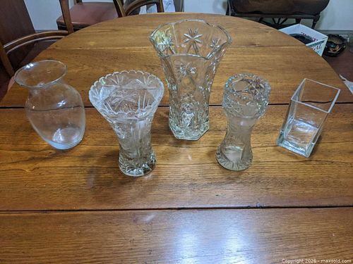 Lot of 5 Clear Cut Glass Vases (Small & Medium) (1 of 1)