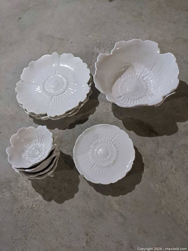 White Porcelain & Ceramic Floral Scalloped Dinnerware Set (6–10 pc) (1 of 1)