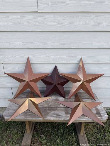 Set of 5 Metal Barn Stars, Copper/Bronze & Burgundy (1 of 12)