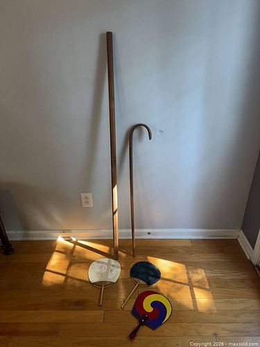 Wood Walking Canes & Traditional Japanese Uchiwa Fans (Lot) (1 of 10)