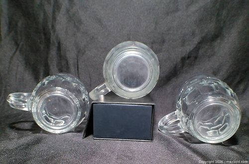 Set of 3 Clear Glass Dimpled Barrel Pub Mugs 10-14 oz (1 of 3)