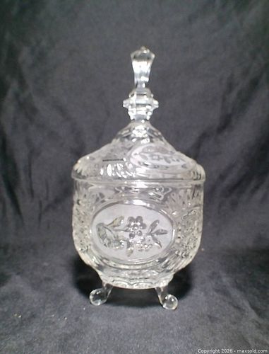 Vintage Clear Pressed Glass Covered Candy Dish / Trinket Jar (1 of 4)