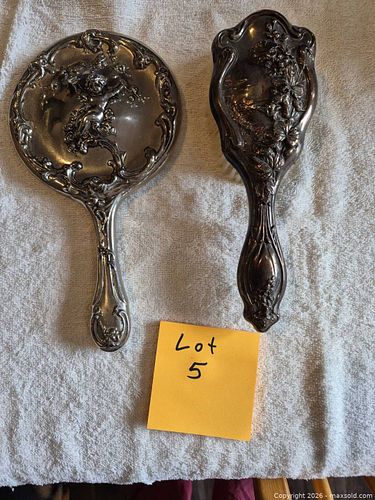 Art Nouveau Silver-Plate Brush & Hand Mirror Vanity Set (1 of 6)