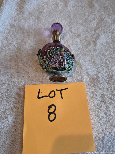Purple & Green Glass and Metal Peacock Decorative Perfume Bottle (1 of 5)