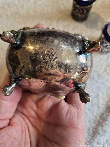 Vintage BIRKS Silver-Plated Condiment Set with Cobalt Blue Glass Liners (1 of 11)