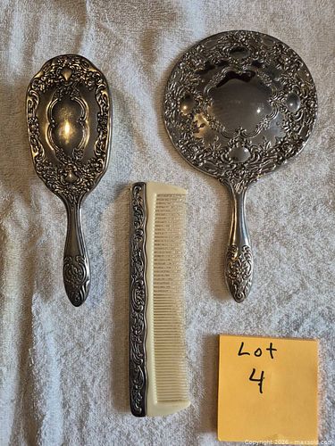 Vintage Ornate Rococo Victorian Silver-Plated Dresser Set (1 of 3)