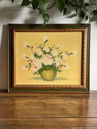Large Vintage Floral Still Life Painting in Wood Frame (1 of 9)