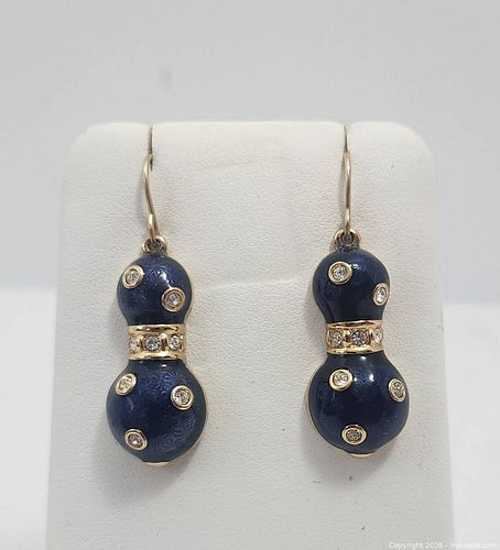 Dangle Earrings Swarovski Gold Filled Wire Blue Enamel Crystals Jewelry  (1 of 4)