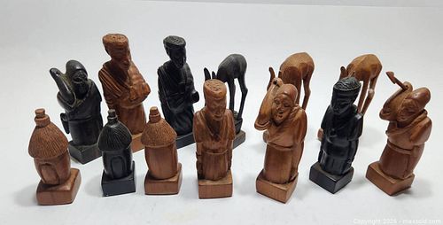 Handmade Figurines / Chess Pieces vintage  Note: Some pieces missing/broken i.e hand tool/shields (1 of 7)
