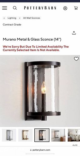 New Murano Metal & Glass Wall Sconce Lamp from Pottery Barn  (1 of 6)