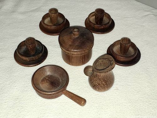 SET of TEAK MINIATURE DISHES (16 pieces) (1 of 9)