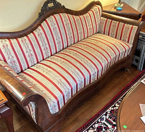 Victorian Style 3-Seat Wood Frame Sofa with Carved Crest (1 of 7)