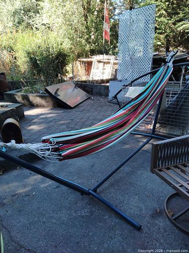 Multicolor Striped Canvas Double Hammock with Stand & Hardware (1 of 9)