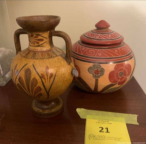 Vintage Greek-Style Ceramic Amphora Vase & Hand-Painted Terracotta Lidded Jar (1 of 6)