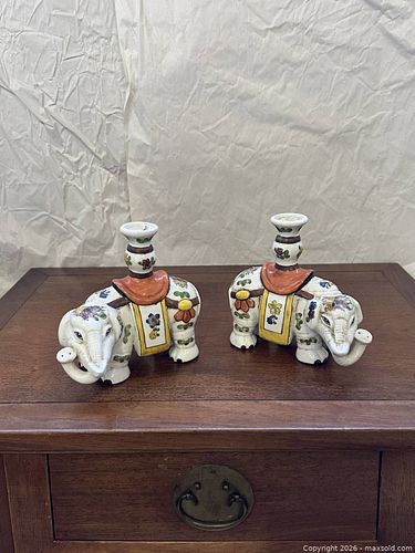Antique Chinese Pair of Porcelain Elephant Candle Holders (1 of 8)