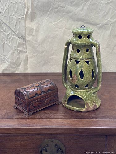 Ceramic Lantern & Wooden Carved Trinket Box (1 of 13)