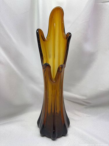 Hand-Blown Amber Brown Art Glass Vase, 9–12 in (1 of 7)