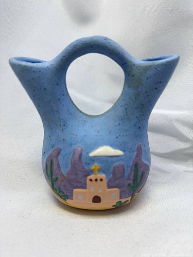 Hand-Painted Mini Southwestern Double-Spout Ceramic Wedding Vase (1 of 4)