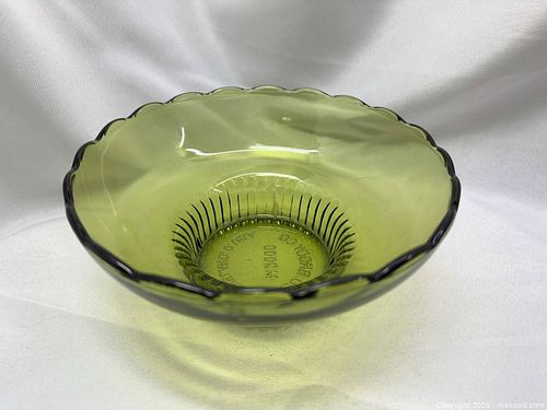 Olive Green Glass Scalloped Footed Decorative Bowl (1 of 7)