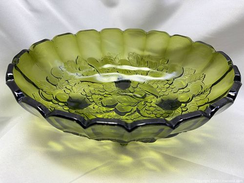 Olive Green Pressed Glass Decorative Bowl with Fruit & Leaf Motif (1 of 7)