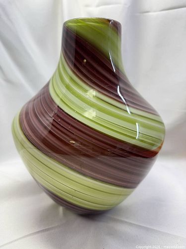 Small Hand-Blown Glass Swirl Vase in Green, Burgundy & Multi-Color (1 of 6)