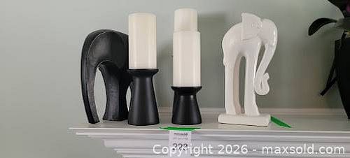 Ceramic Black & White Elephants with Pillar Candles & Holders (1 of 6)