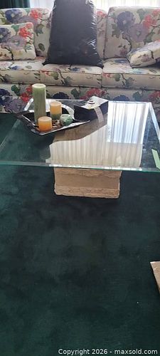 Three-Piece Limestone Base Coffee/Two End Tables with Clear Glass Top (1 of 10)